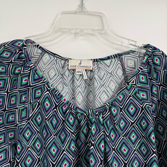 Jude Connally Blouse Top Womens Size XS Tunic Geometric Stretch 3/4 sleeves - Picture 5 of 10
